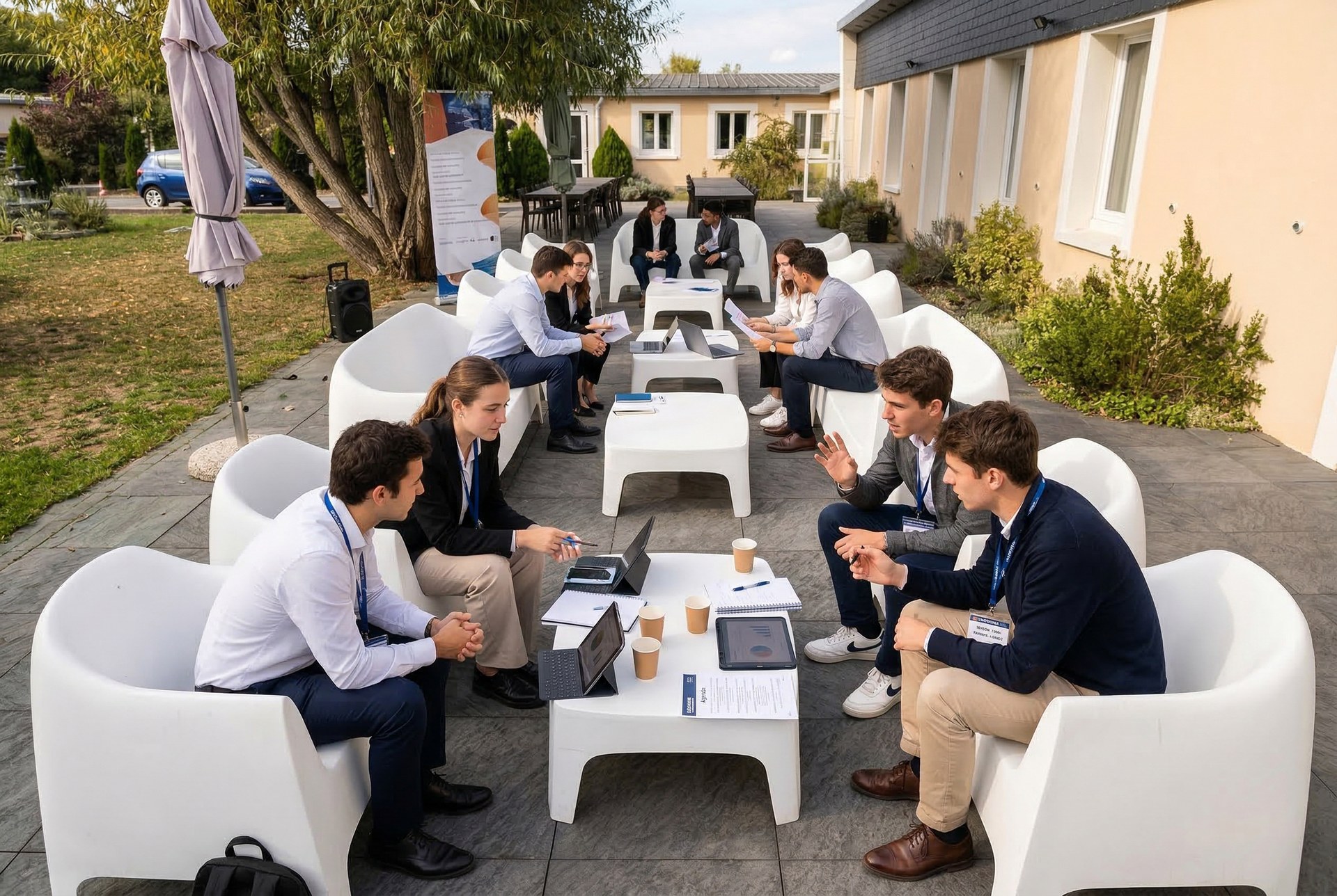 Groupe de travail en outdoor sur la terrasse du domaine